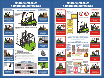 ПС50 Безопасность работ с электропогрузчиками (пленка самокл., А2, 2 листа) - Плакаты - Охрана труда на складе - Магазин охраны труда ИЗО Стиль
