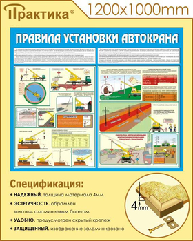 C33 Стенд правила установки автокранов (1200х1000 мм, пластик ПВХ 3 мм, алюминиевый багет золотого цвета) - Стенды - Тематические стенды - Магазин охраны труда ИЗО Стиль